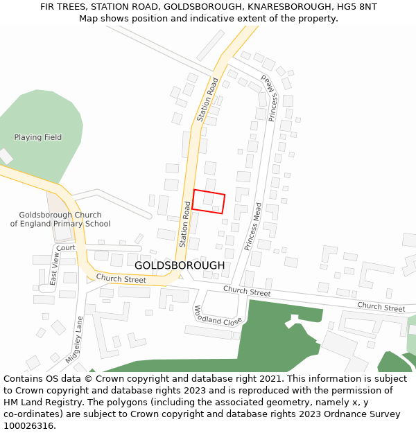 FIR TREES, STATION ROAD, GOLDSBOROUGH, KNARESBOROUGH, HG5 8NT: Location map and indicative extent of plot