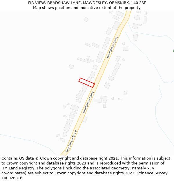 FIR VIEW, BRADSHAW LANE, MAWDESLEY, ORMSKIRK, L40 3SE: Location map and indicative extent of plot