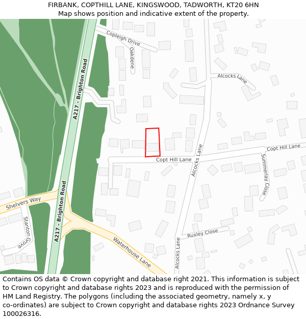 FIRBANK, COPTHILL LANE, KINGSWOOD, TADWORTH, KT20 6HN: Location map and indicative extent of plot