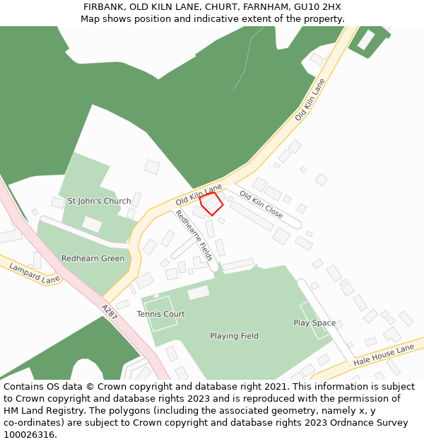 FIRBANK, OLD KILN LANE, CHURT, FARNHAM, GU10 2HX: Location map and indicative extent of plot