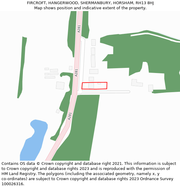 FIRCROFT, HANGERWOOD, SHERMANBURY, HORSHAM, RH13 8HJ: Location map and indicative extent of plot