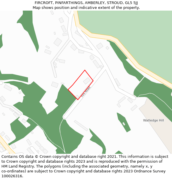 FIRCROFT, PINFARTHINGS, AMBERLEY, STROUD, GL5 5JJ: Location map and indicative extent of plot