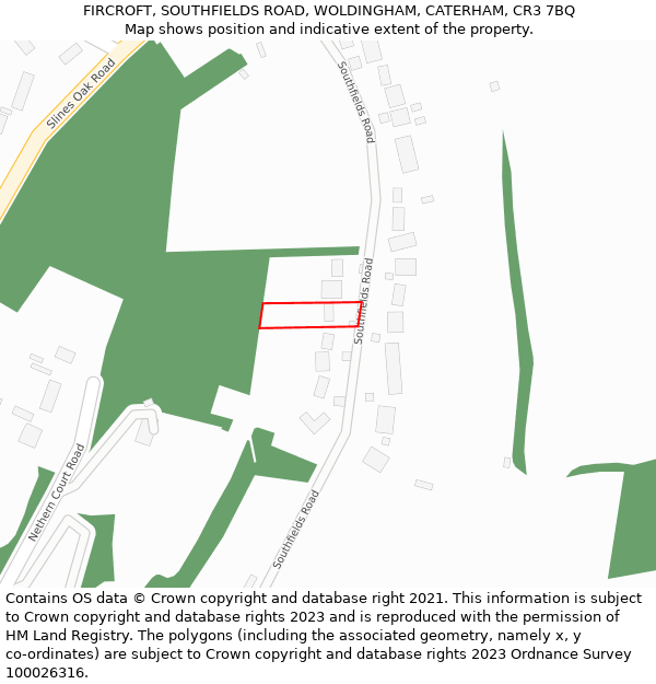 FIRCROFT, SOUTHFIELDS ROAD, WOLDINGHAM, CATERHAM, CR3 7BQ: Location map and indicative extent of plot