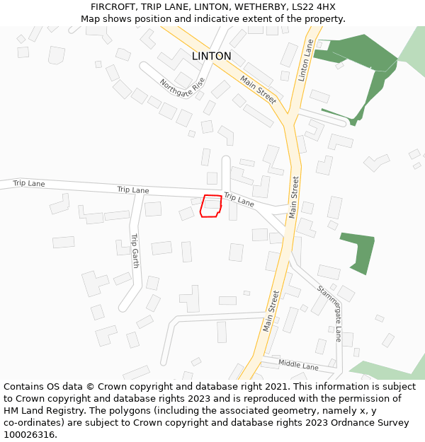 FIRCROFT, TRIP LANE, LINTON, WETHERBY, LS22 4HX: Location map and indicative extent of plot