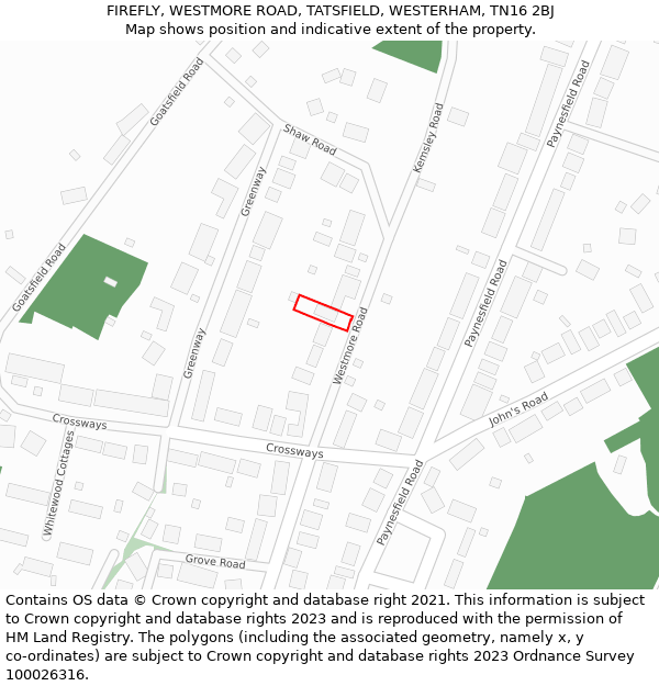 FIREFLY, WESTMORE ROAD, TATSFIELD, WESTERHAM, TN16 2BJ: Location map and indicative extent of plot