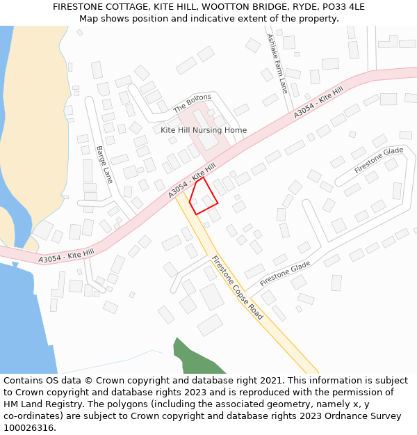 FIRESTONE COTTAGE, KITE HILL, WOOTTON BRIDGE, RYDE, PO33 4LE: Location map and indicative extent of plot
