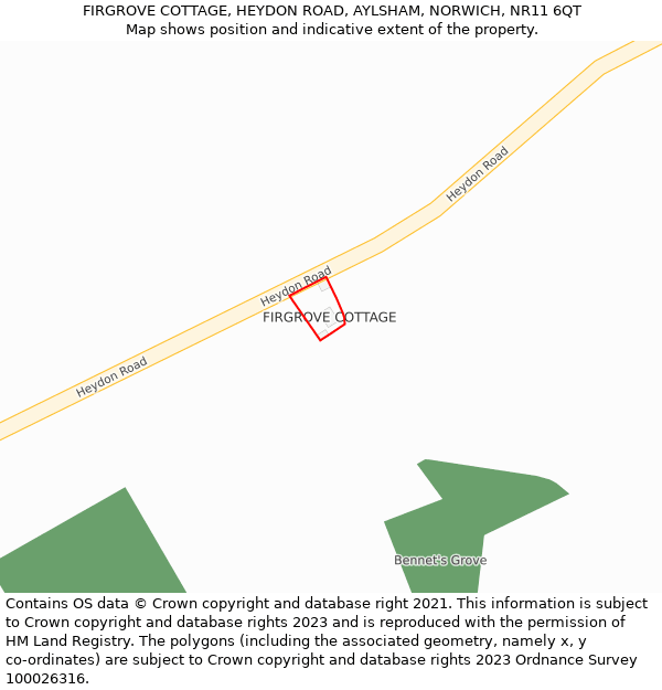 FIRGROVE COTTAGE, HEYDON ROAD, AYLSHAM, NORWICH, NR11 6QT: Location map and indicative extent of plot