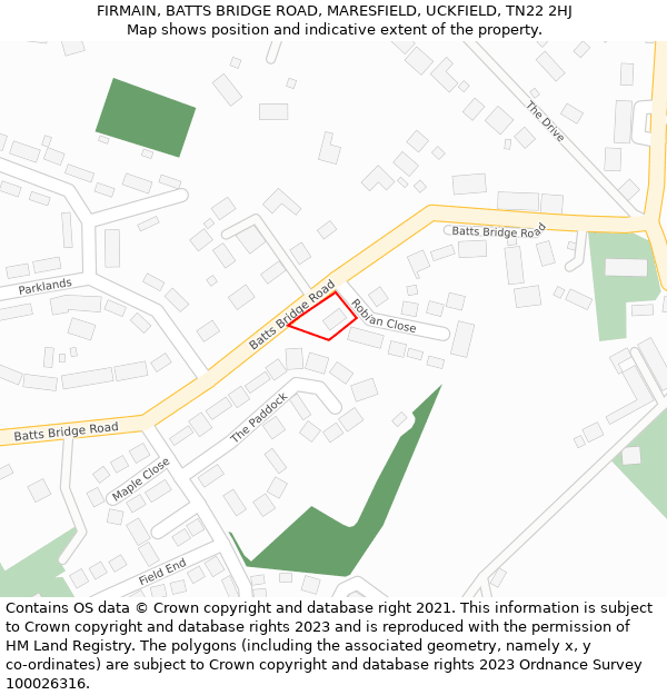 FIRMAIN, BATTS BRIDGE ROAD, MARESFIELD, UCKFIELD, TN22 2HJ: Location map and indicative extent of plot