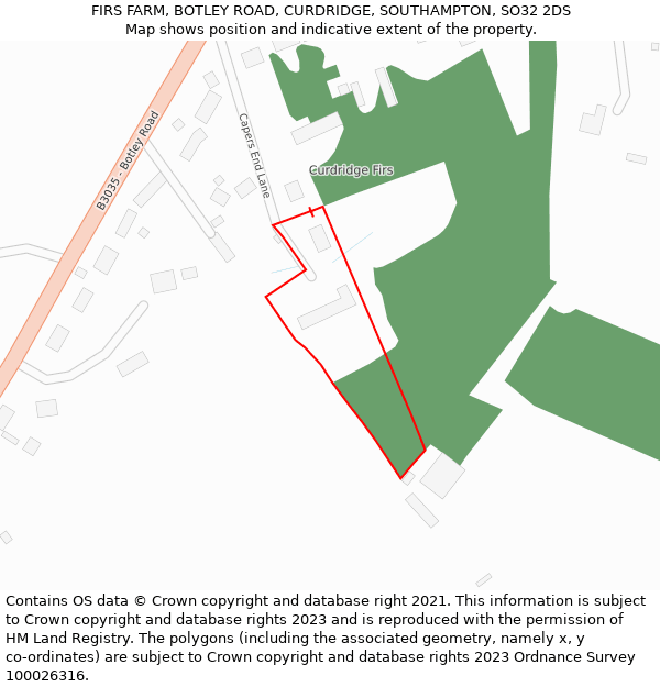 FIRS FARM, BOTLEY ROAD, CURDRIDGE, SOUTHAMPTON, SO32 2DS: Location map and indicative extent of plot