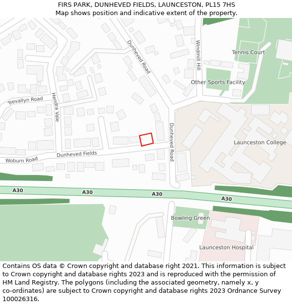 FIRS PARK, DUNHEVED FIELDS, LAUNCESTON, PL15 7HS: Location map and indicative extent of plot