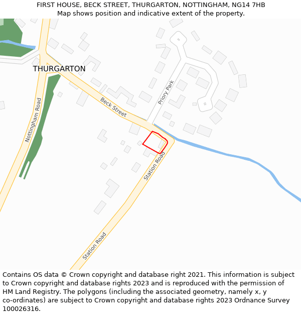 FIRST HOUSE, BECK STREET, THURGARTON, NOTTINGHAM, NG14 7HB: Location map and indicative extent of plot