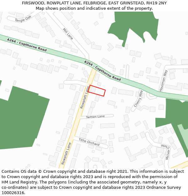 FIRSWOOD, ROWPLATT LANE, FELBRIDGE, EAST GRINSTEAD, RH19 2NY: Location map and indicative extent of plot