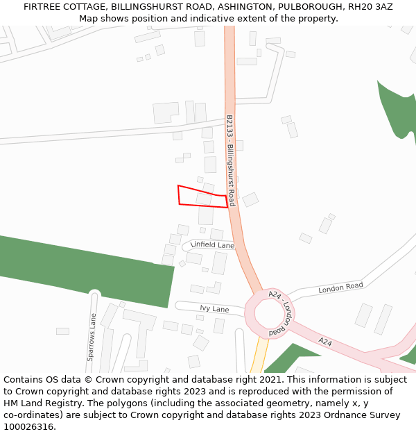 FIRTREE COTTAGE, BILLINGSHURST ROAD, ASHINGTON, PULBOROUGH, RH20 3AZ: Location map and indicative extent of plot