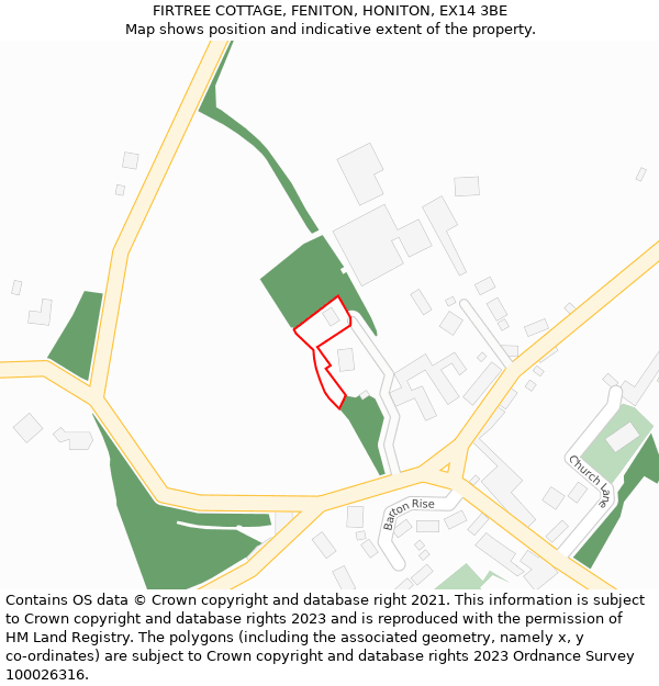 FIRTREE COTTAGE, FENITON, HONITON, EX14 3BE: Location map and indicative extent of plot