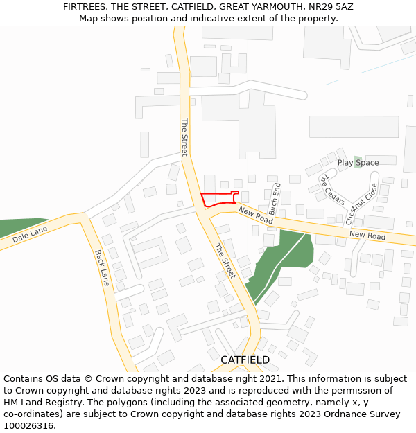 FIRTREES, THE STREET, CATFIELD, GREAT YARMOUTH, NR29 5AZ: Location map and indicative extent of plot