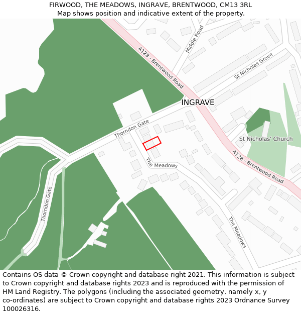 FIRWOOD, THE MEADOWS, INGRAVE, BRENTWOOD, CM13 3RL: Location map and indicative extent of plot