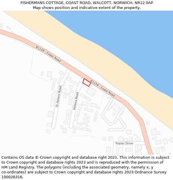 FISHERMANS COTTAGE, COAST ROAD, WALCOTT, NORWICH, NR12 0AP: Location map and indicative extent of plot