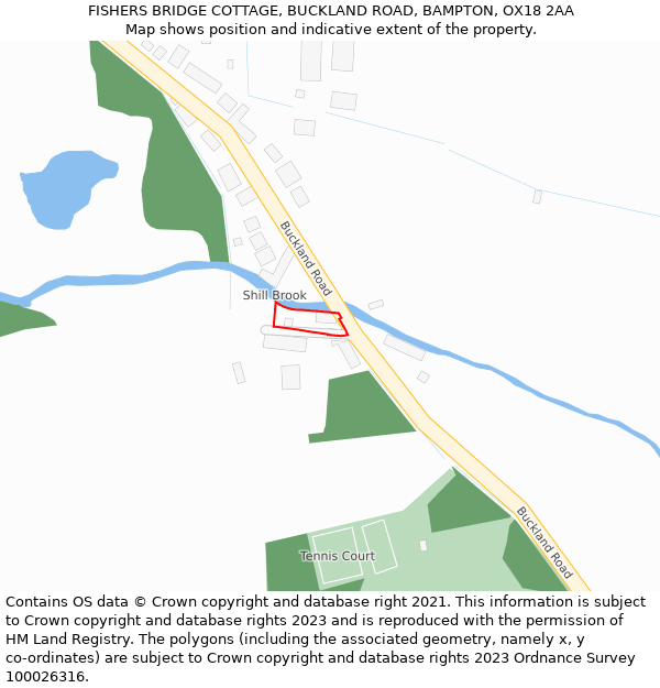 FISHERS BRIDGE COTTAGE, BUCKLAND ROAD, BAMPTON, OX18 2AA: Location map and indicative extent of plot