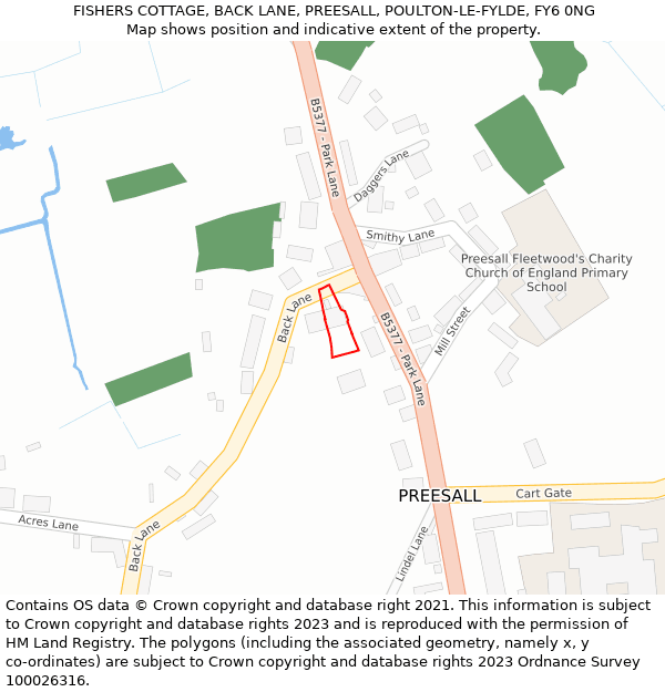 FISHERS COTTAGE, BACK LANE, PREESALL, POULTON-LE-FYLDE, FY6 0NG: Location map and indicative extent of plot