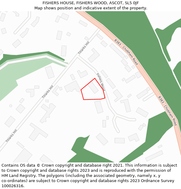 FISHERS HOUSE, FISHERS WOOD, ASCOT, SL5 0JF: Location map and indicative extent of plot