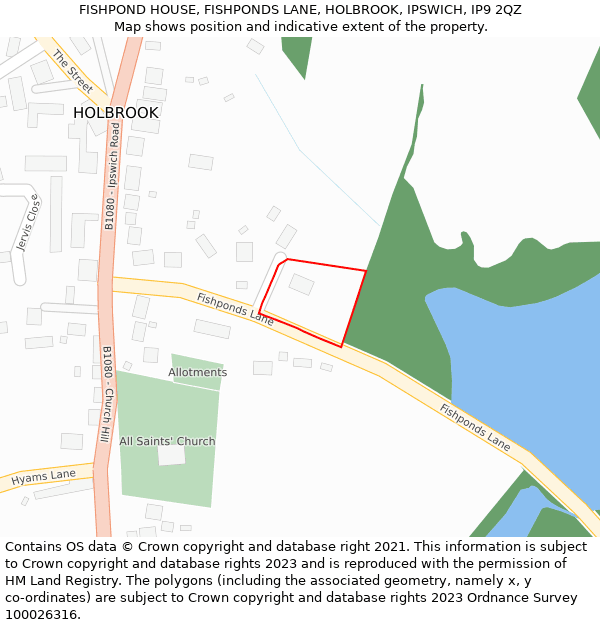 FISHPOND HOUSE, FISHPONDS LANE, HOLBROOK, IPSWICH, IP9 2QZ: Location map and indicative extent of plot