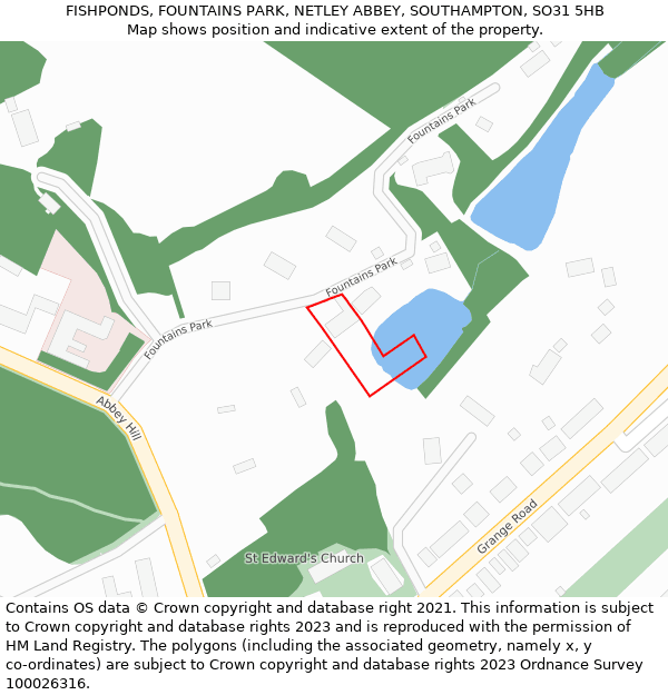 FISHPONDS, FOUNTAINS PARK, NETLEY ABBEY, SOUTHAMPTON, SO31 5HB: Location map and indicative extent of plot