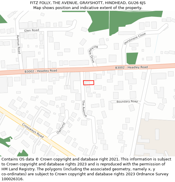 FITZ FOLLY, THE AVENUE, GRAYSHOTT, HINDHEAD, GU26 6JS: Location map and indicative extent of plot