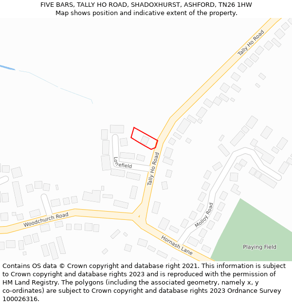 FIVE BARS, TALLY HO ROAD, SHADOXHURST, ASHFORD, TN26 1HW: Location map and indicative extent of plot