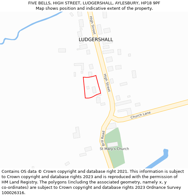 FIVE BELLS, HIGH STREET, LUDGERSHALL, AYLESBURY, HP18 9PF: Location map and indicative extent of plot