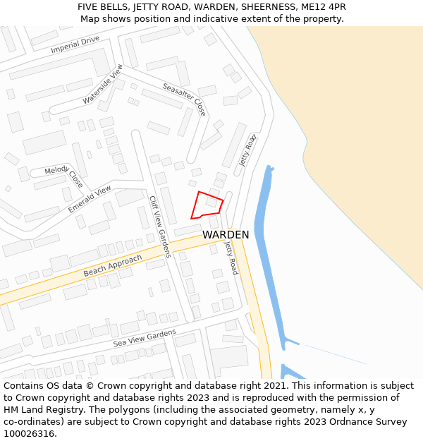 FIVE BELLS, JETTY ROAD, WARDEN, SHEERNESS, ME12 4PR: Location map and indicative extent of plot