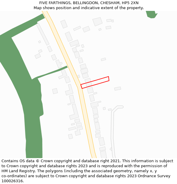 FIVE FARTHINGS, BELLINGDON, CHESHAM, HP5 2XN: Location map and indicative extent of plot