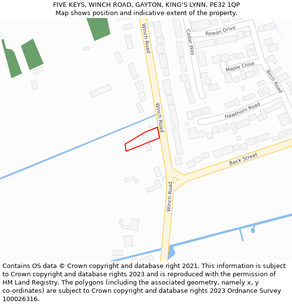 FIVE KEYS, WINCH ROAD, GAYTON, KING'S LYNN, PE32 1QP: Location map and indicative extent of plot