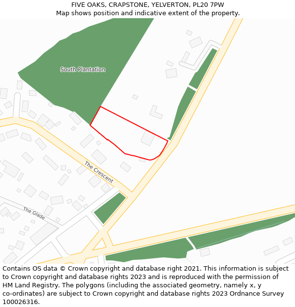 FIVE OAKS, CRAPSTONE, YELVERTON, PL20 7PW: Location map and indicative extent of plot