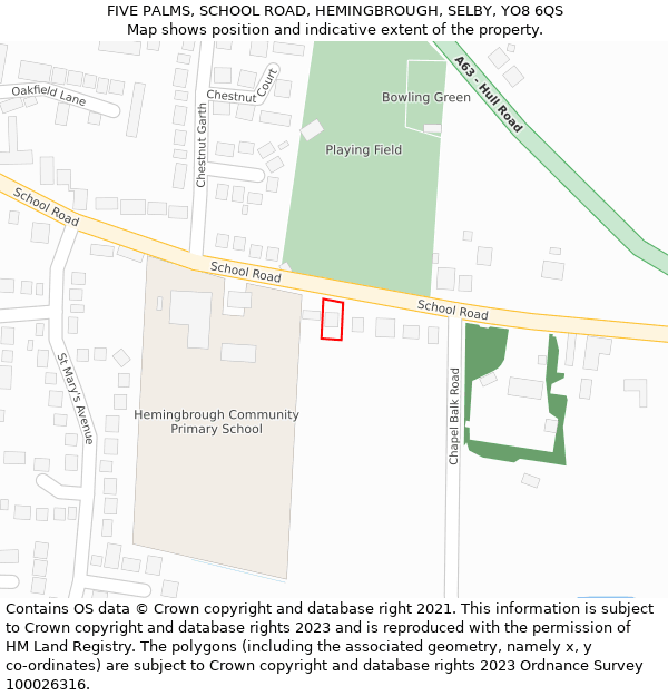 FIVE PALMS, SCHOOL ROAD, HEMINGBROUGH, SELBY, YO8 6QS: Location map and indicative extent of plot