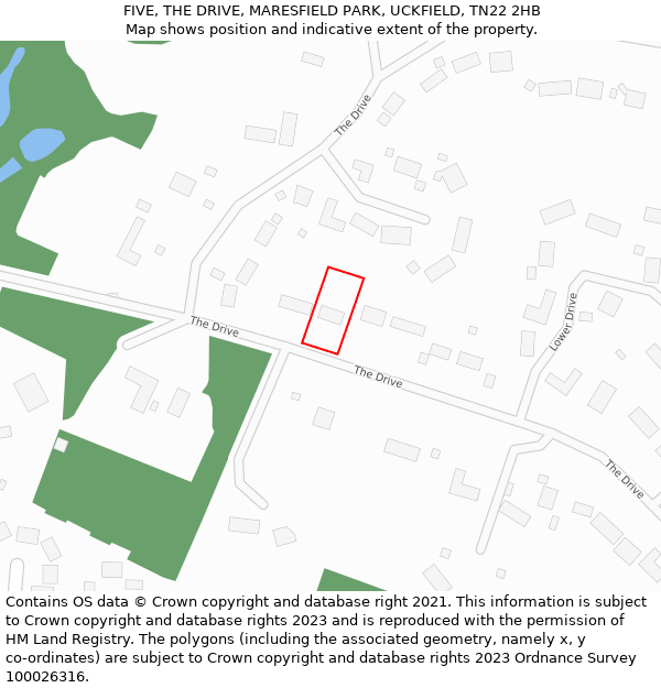 FIVE, THE DRIVE, MARESFIELD PARK, UCKFIELD, TN22 2HB: Location map and indicative extent of plot