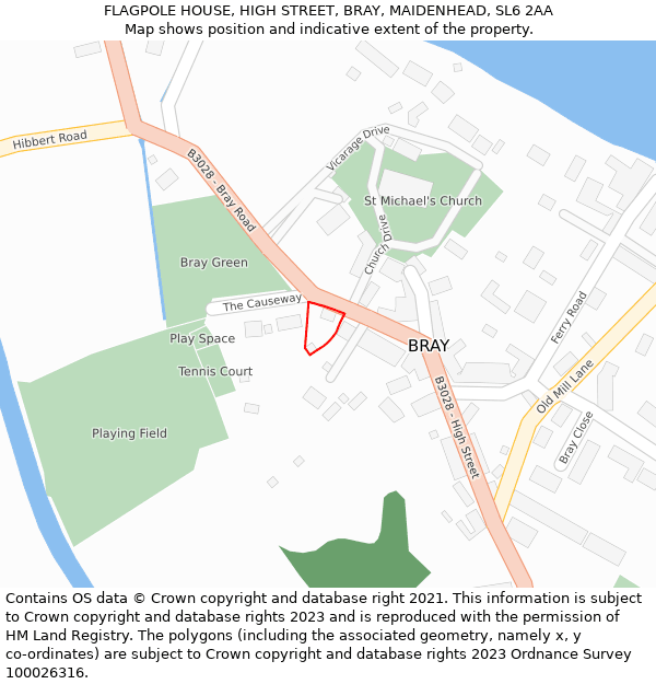 FLAGPOLE HOUSE, HIGH STREET, BRAY, MAIDENHEAD, SL6 2AA: Location map and indicative extent of plot