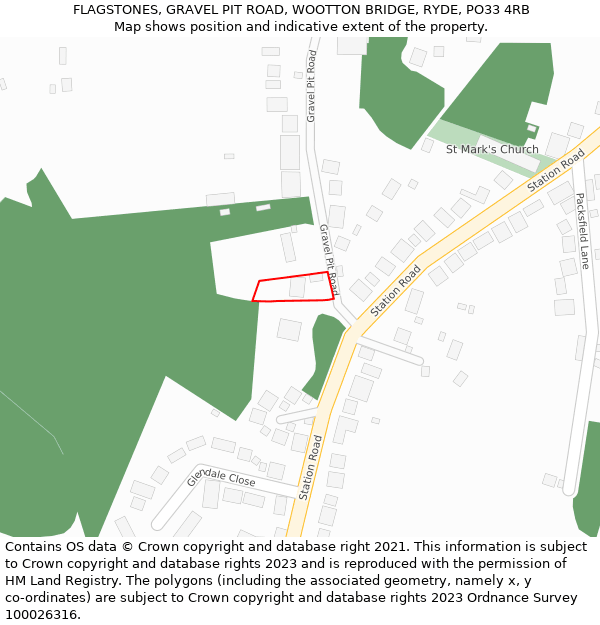 FLAGSTONES, GRAVEL PIT ROAD, WOOTTON BRIDGE, RYDE, PO33 4RB: Location map and indicative extent of plot