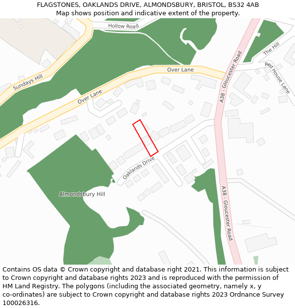 FLAGSTONES, OAKLANDS DRIVE, ALMONDSBURY, BRISTOL, BS32 4AB: Location map and indicative extent of plot