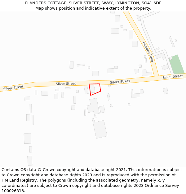 FLANDERS COTTAGE, SILVER STREET, SWAY, LYMINGTON, SO41 6DF: Location map and indicative extent of plot
