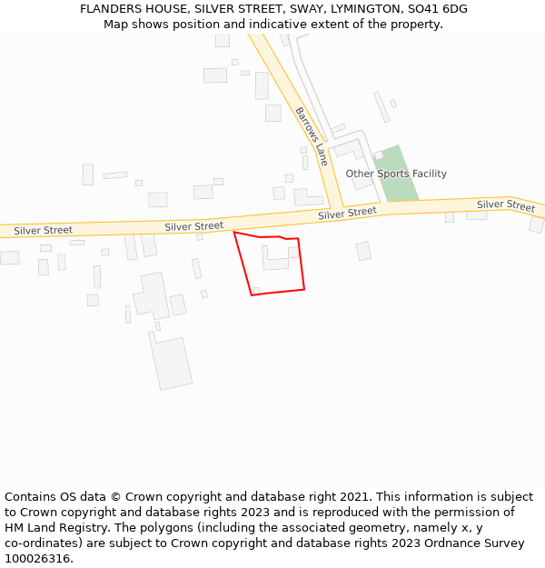 FLANDERS HOUSE, SILVER STREET, SWAY, LYMINGTON, SO41 6DG: Location map and indicative extent of plot