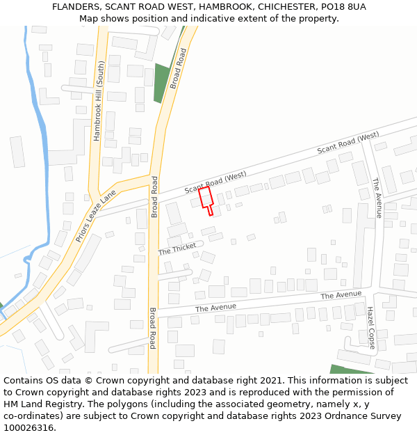 FLANDERS, SCANT ROAD WEST, HAMBROOK, CHICHESTER, PO18 8UA: Location map and indicative extent of plot