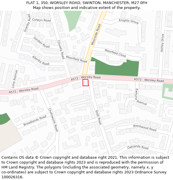 FLAT 1, 350, WORSLEY ROAD, SWINTON, MANCHESTER, M27 0FH: Location map and indicative extent of plot