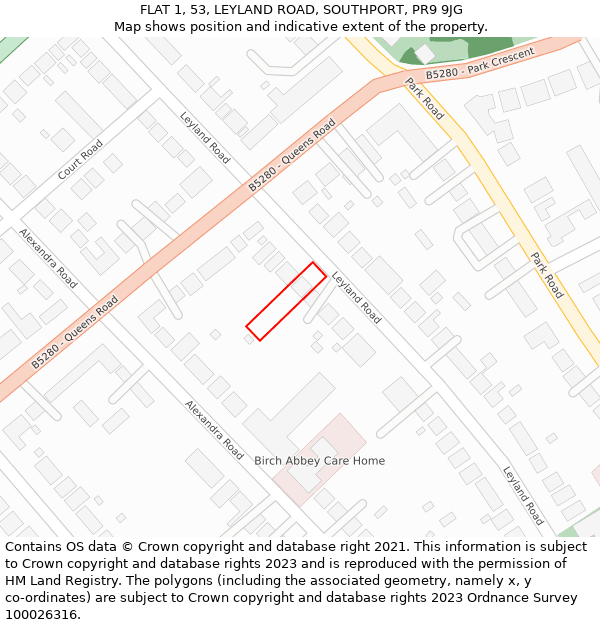 FLAT 1, 53, LEYLAND ROAD, SOUTHPORT, PR9 9JG: Location map and indicative extent of plot