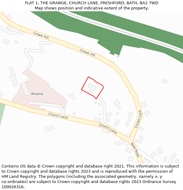 FLAT 1, THE GRANGE, CHURCH LANE, FRESHFORD, BATH, BA2 7WD: Location map and indicative extent of plot