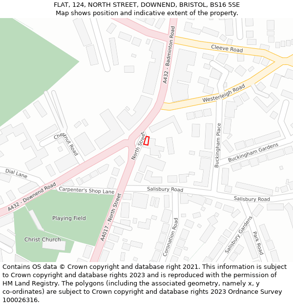 FLAT, 124, NORTH STREET, DOWNEND, BRISTOL, BS16 5SE: Location map and indicative extent of plot