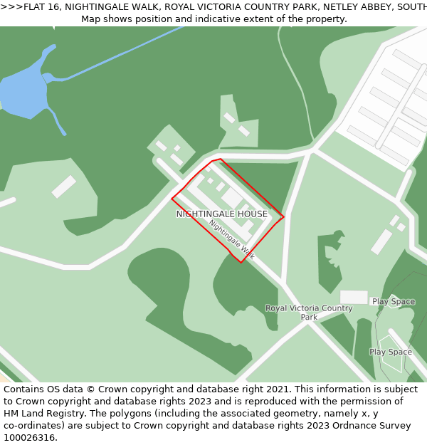 FLAT 16, NIGHTINGALE WALK, ROYAL VICTORIA COUNTRY PARK, NETLEY ABBEY, SOUTHAMPTON, SO31 5GA: Location map and indicative extent of plot