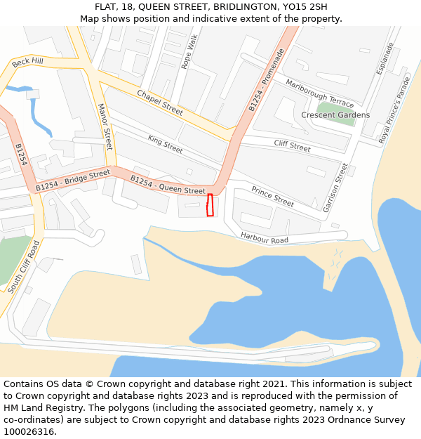 FLAT, 18, QUEEN STREET, BRIDLINGTON, YO15 2SH: Location map and indicative extent of plot