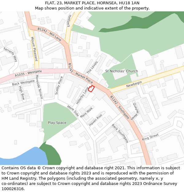 FLAT, 23, MARKET PLACE, HORNSEA, HU18 1AN: Location map and indicative extent of plot