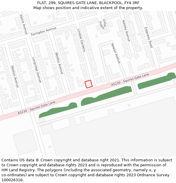 FLAT, 299, SQUIRES GATE LANE, BLACKPOOL, FY4 3RF: Location map and indicative extent of plot