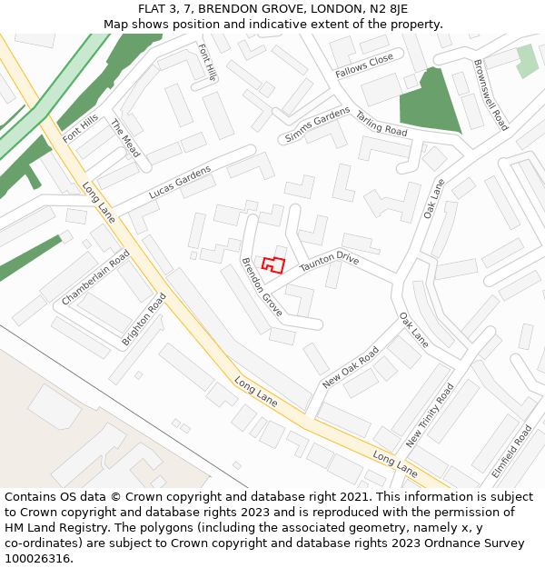 FLAT 3, 7, BRENDON GROVE, LONDON, N2 8JE: Location map and indicative extent of plot